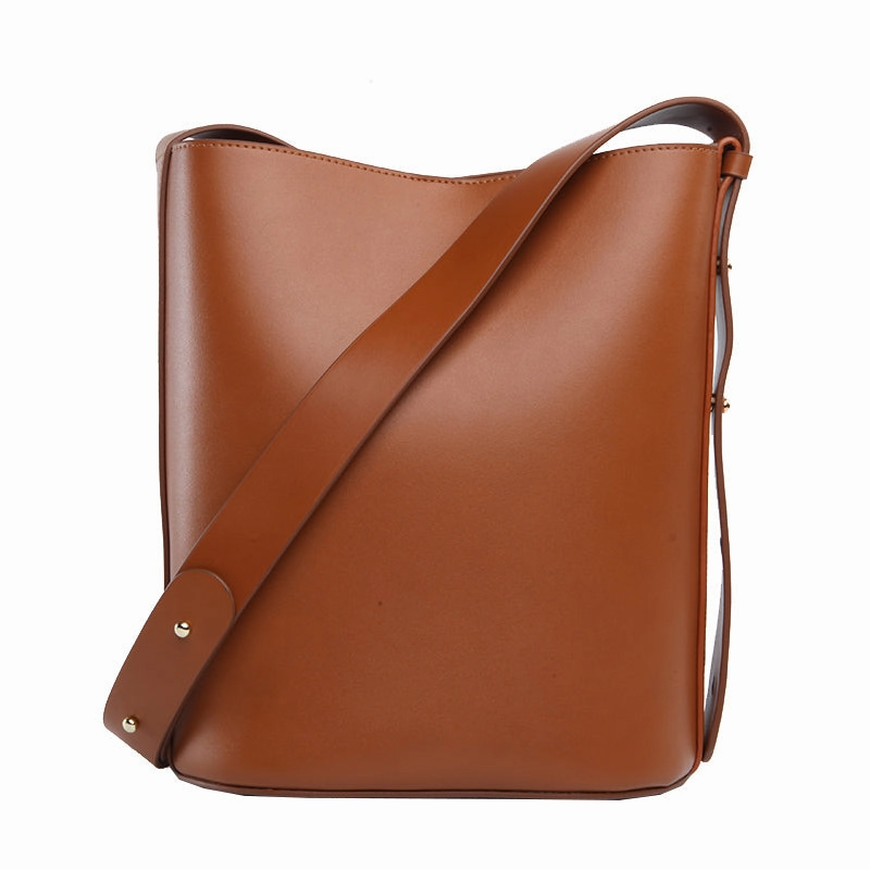Stylish LEATHER WOMEN Bucket Handbag Barrel SHOULDER BAG Crossbody Purse FOR WOMEN Minimal Style Outdoor Style