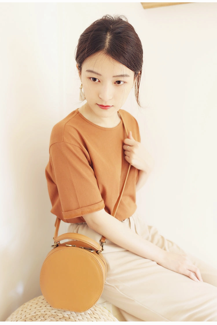 Stylish LEATHER WOMENs Circle Handbag Purse Round SHOULDER Purse for Women Soft Texture Essential Accessory