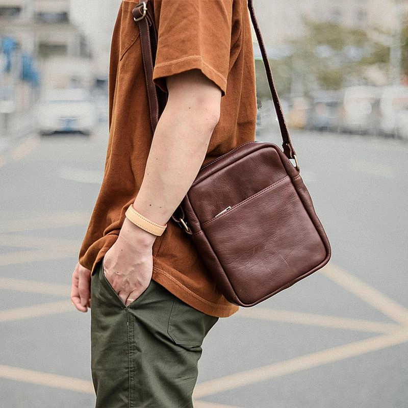 Brown Leather Mens CasualSmall Vertical Courier Bag Messenger Bags Black Postman Bag For Men Lightweight Comfort