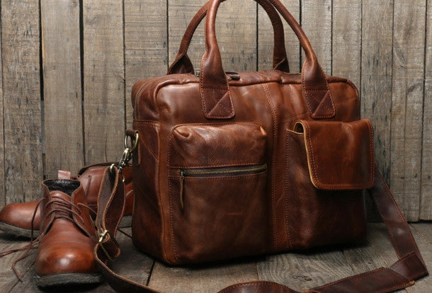 Daily Lifestyle Handmade leather men Briefcase messenger large vintage shoulder laptop bag vintage bag
