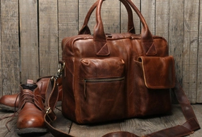 Handmade leather men Briefcase messenger large vintage shoulder laptop bag vintage bag Outdoor companion