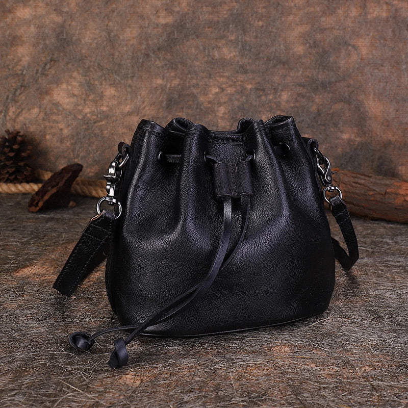 Soft Touch Trendy Piece Womens Leather Barrel Crossbody Bag Purse Vintage Round Bucket Shoulder Bag for Women