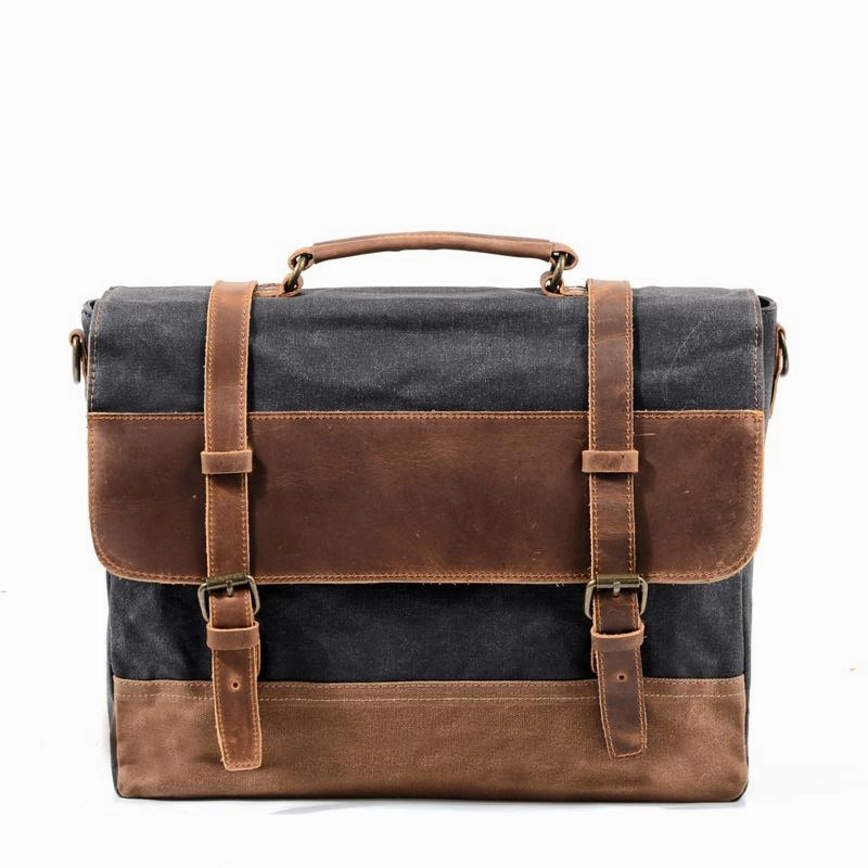 Minimal Identity Cool Waxed Canvas Leather Mens 15.6" 15???? Waterproof Travel Side bag Computer Handbag Messenger Bag for Men