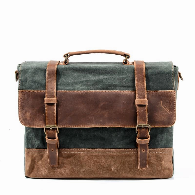 Street Trend Fitness Gym Cool Waxed Canvas Leather Mens 15.6" 15???? Waterproof Travel Side bag Computer Handbag Messenger Bag for Men