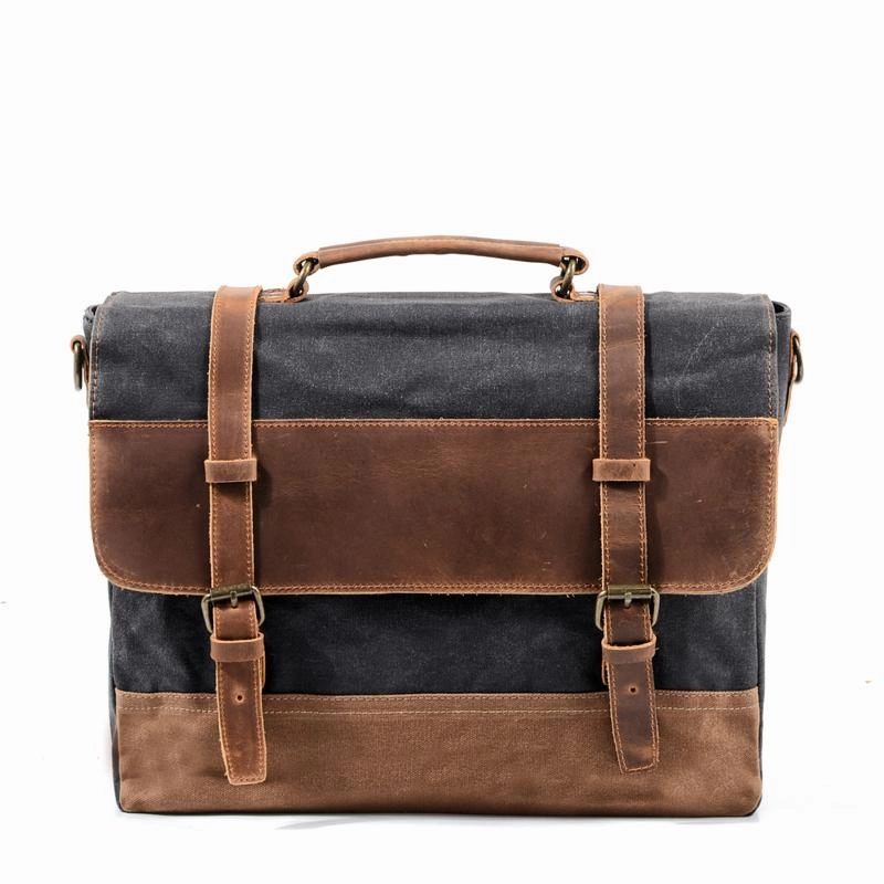 Cool Waxed Canvas Leather Mens 15.6" 15???? Waterproof Travel Side bag Computer Handbag Messenger Bag for Men Timeless Simplicity Everyday Utility