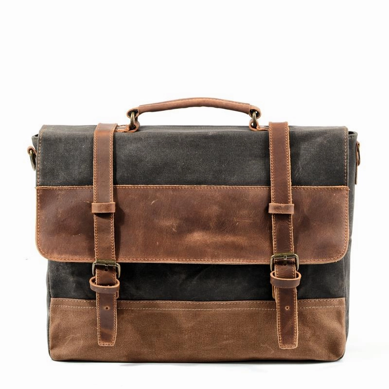 Cool Waxed Canvas Leather Mens 15.6" 15???? Waterproof Travel Side bag Computer Handbag Messenger Bag for Men Smart Storage Work Essential