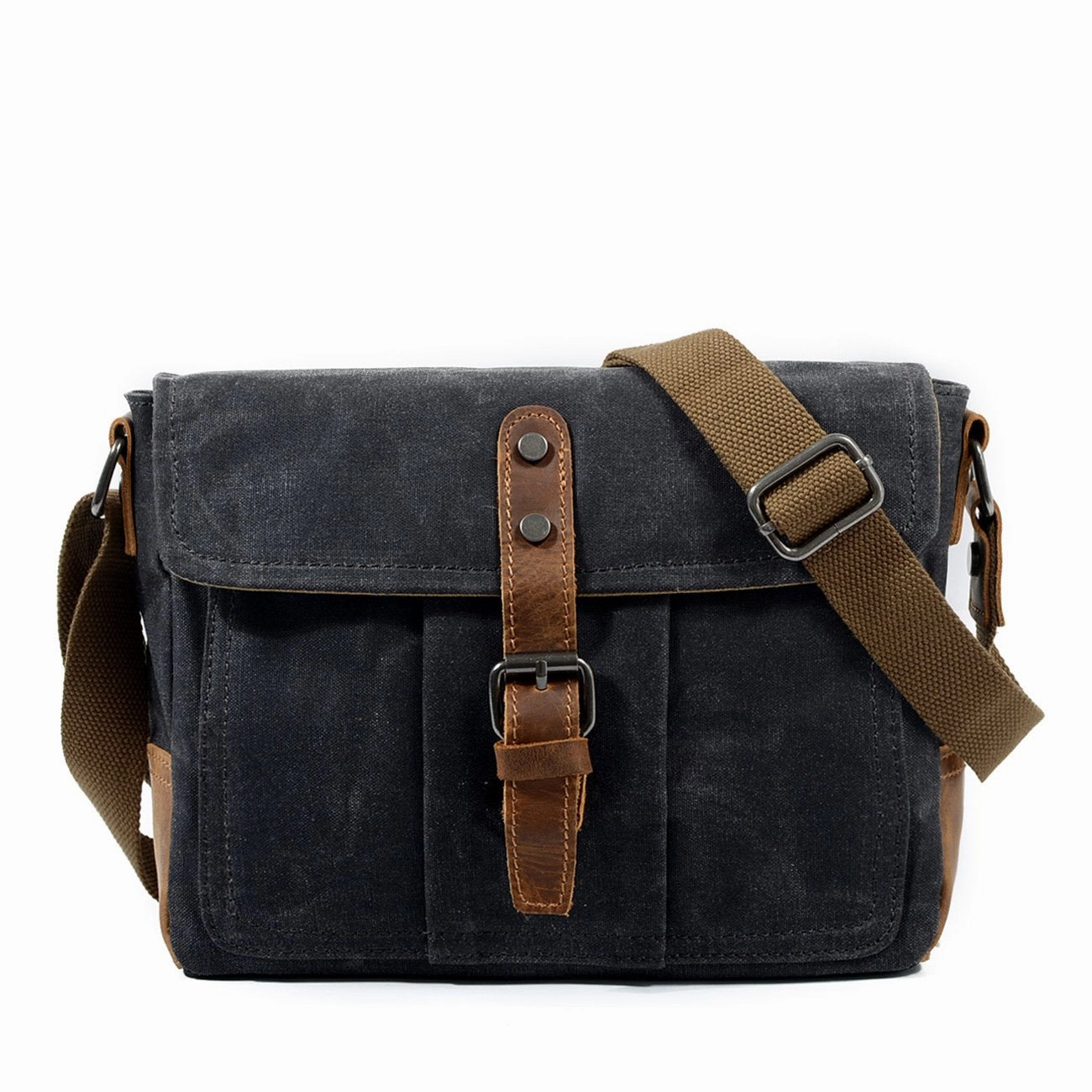 Minimalist Aesthetic Comfort Carry Cool Waxed Canvas Leather Mens Casual Green Gray Motorcycle Side Bag Messenger Bag Backpack For Men