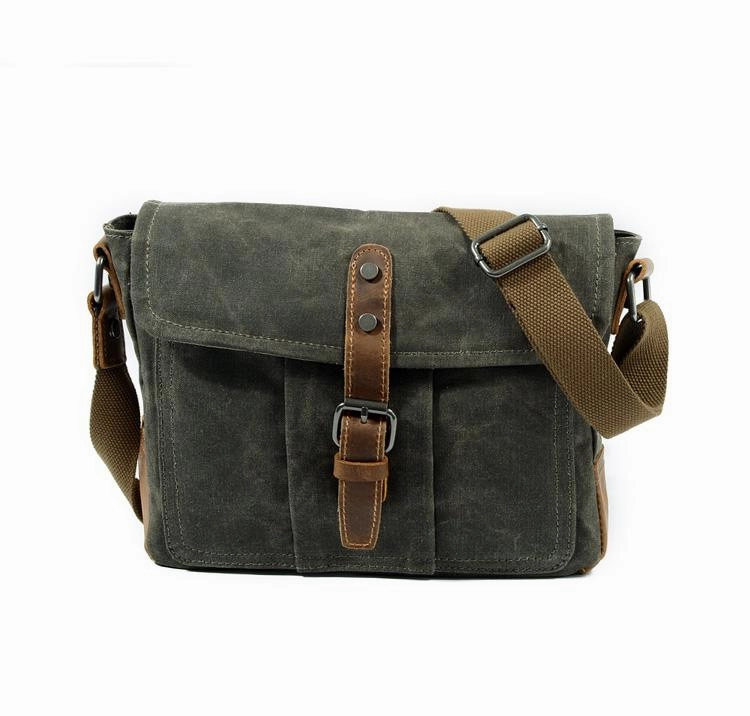 Cool Waxed Canvas Leather Mens Casual Green Gray Motorcycle Side Bag Messenger Bag Backpack For Men Everyday Comfort Lightweight Everyday