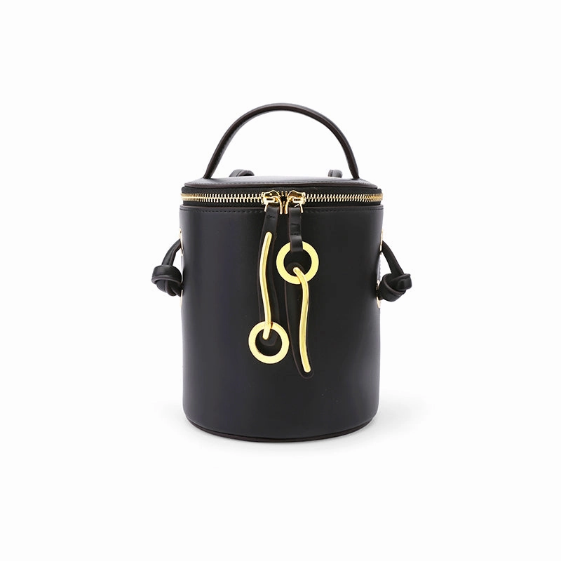 Urban practicality Neat Finish Leather Women Barrel Handbag Bucket Bag Shoulder Bag For Women
