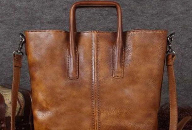 Genuine Leather Handbag Vintage Tote Crossbody Bag Shoulder Bag Purse For Women Minimal Carry