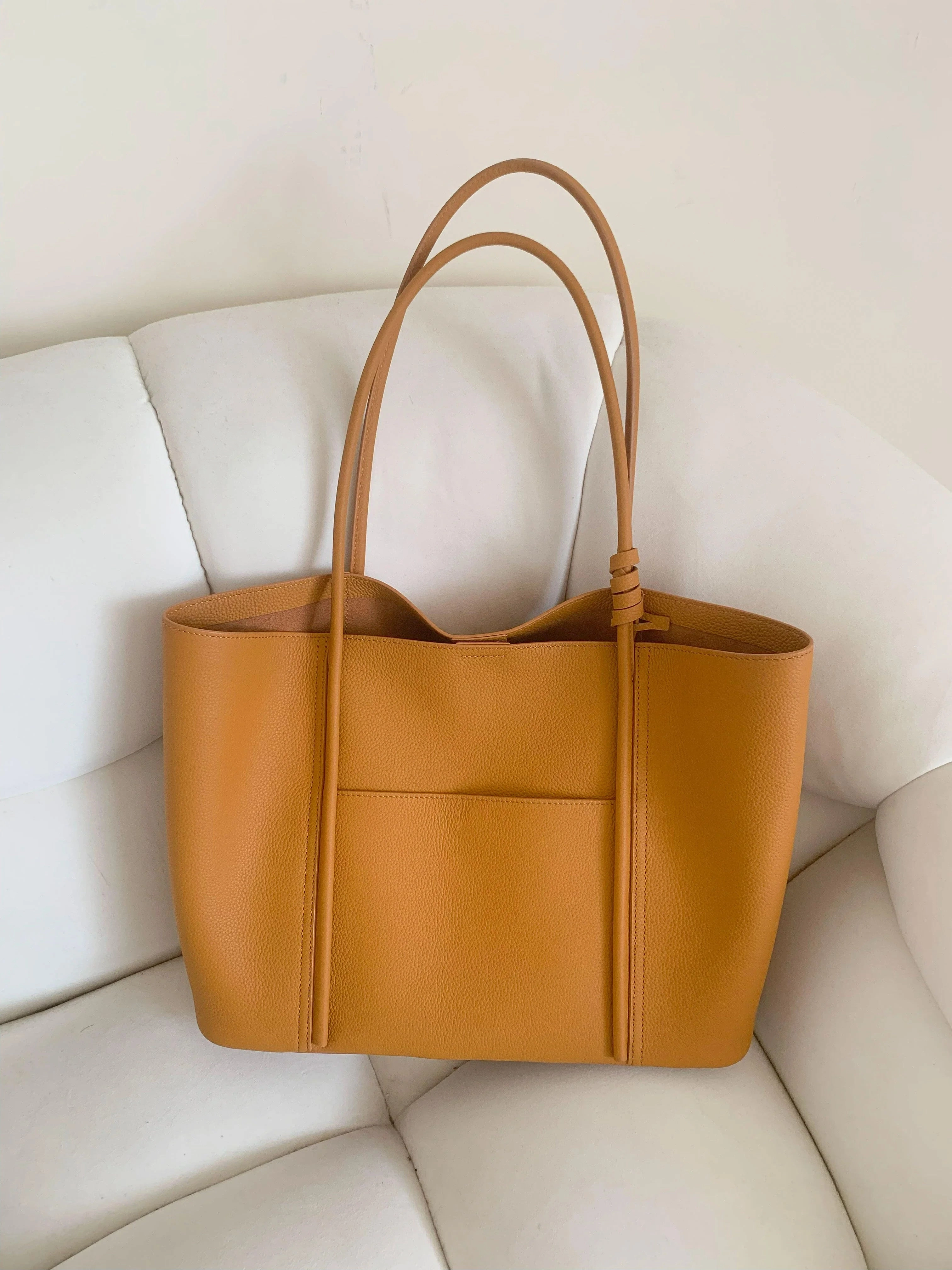 Comfort Gear Summer Togo Cowhide Leather Tote Bag, Large Lightweight Leather Shoulder 15-Inch Laptop Bag for Women