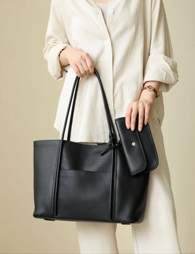 Street Style Weekend Escape Summer Togo Cowhide Leather Tote Bag, Large Lightweight Leather Shoulder 15-Inch Laptop Bag for Women