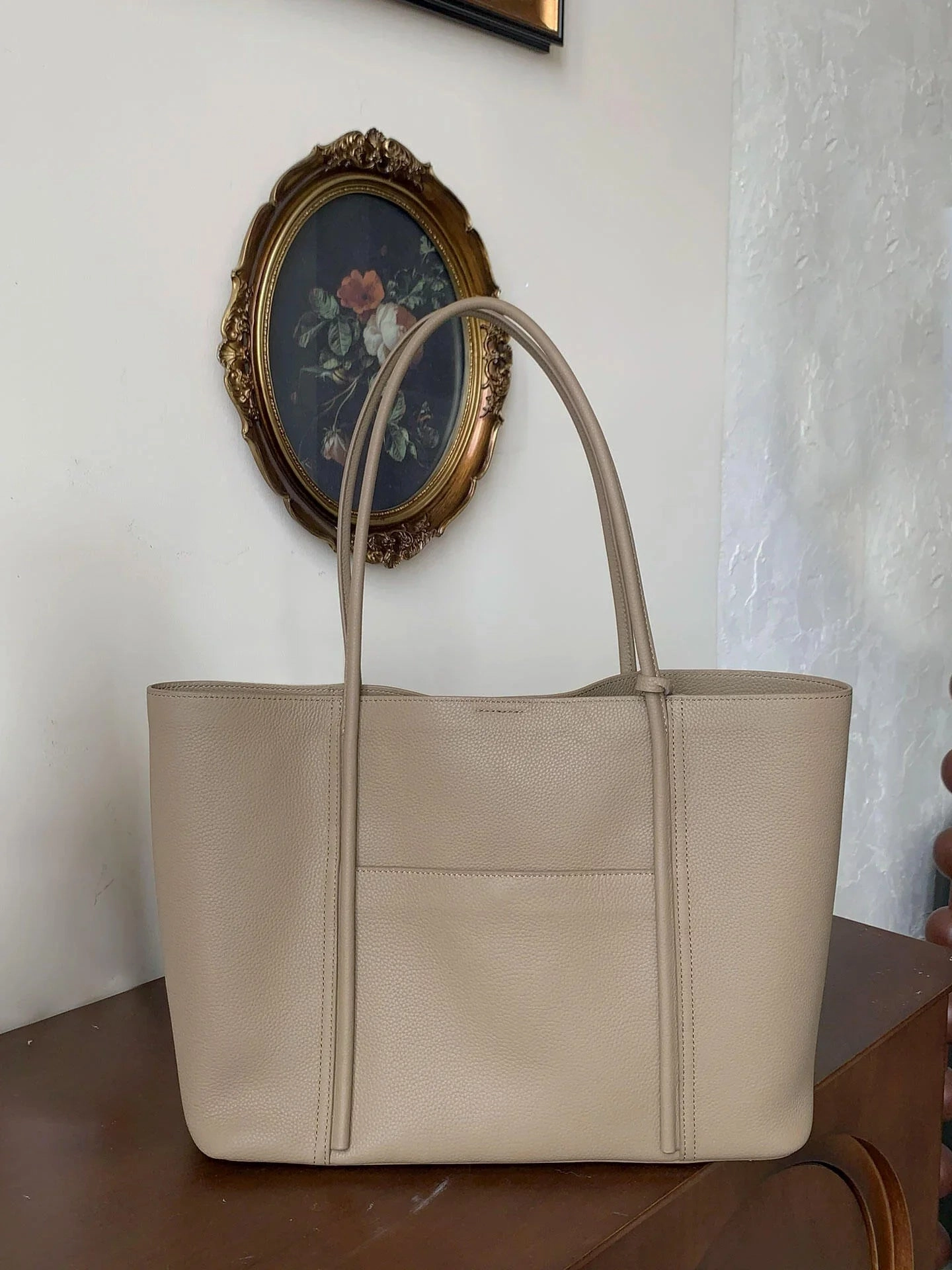 Summer Togo Cowhide Leather Tote Bag, Large Lightweight Leather Shoulder 15-Inch Laptop Bag for Women Casual Companion Urban Travel