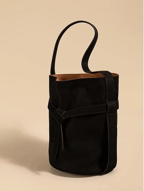 Suede Women's Bucket Bag in a Laid-back Style | Large Tote Bag for Commuting, Vintage Bucket bag in genuine leather Versatile Daily Style Timeless Accessory
