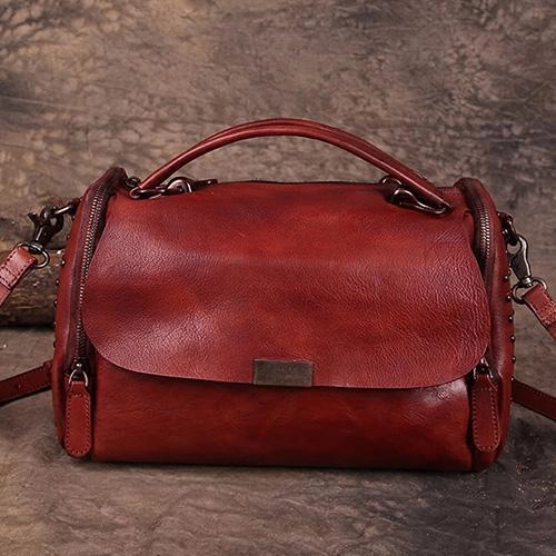 Vintage Womens Leather Handbags Red Side Bag Brown SHoulder Bag Purse for Ladies Lightweight Look Sophisticated Fashion