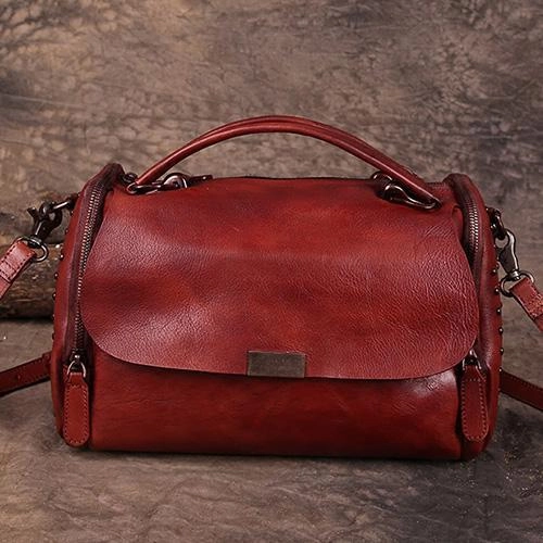 Functional Handbag Functional Trend Vintage Womens Leather Handbags Red Side Bag Brown SHoulder Bag Purse for Ladies