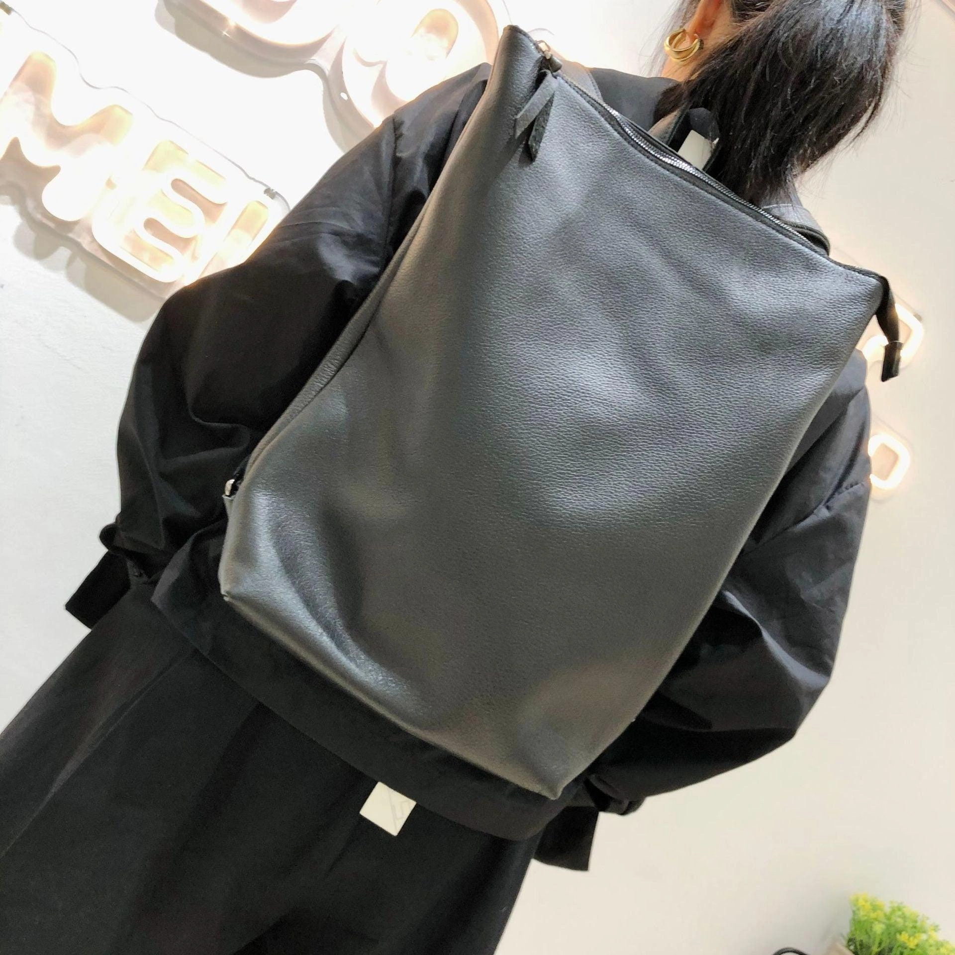 Minimalist black cowhide leather backpack women,Leather backpack, leather backpack men, Handcrafted Leather rectangle backpack laptop bag Practical Choice
