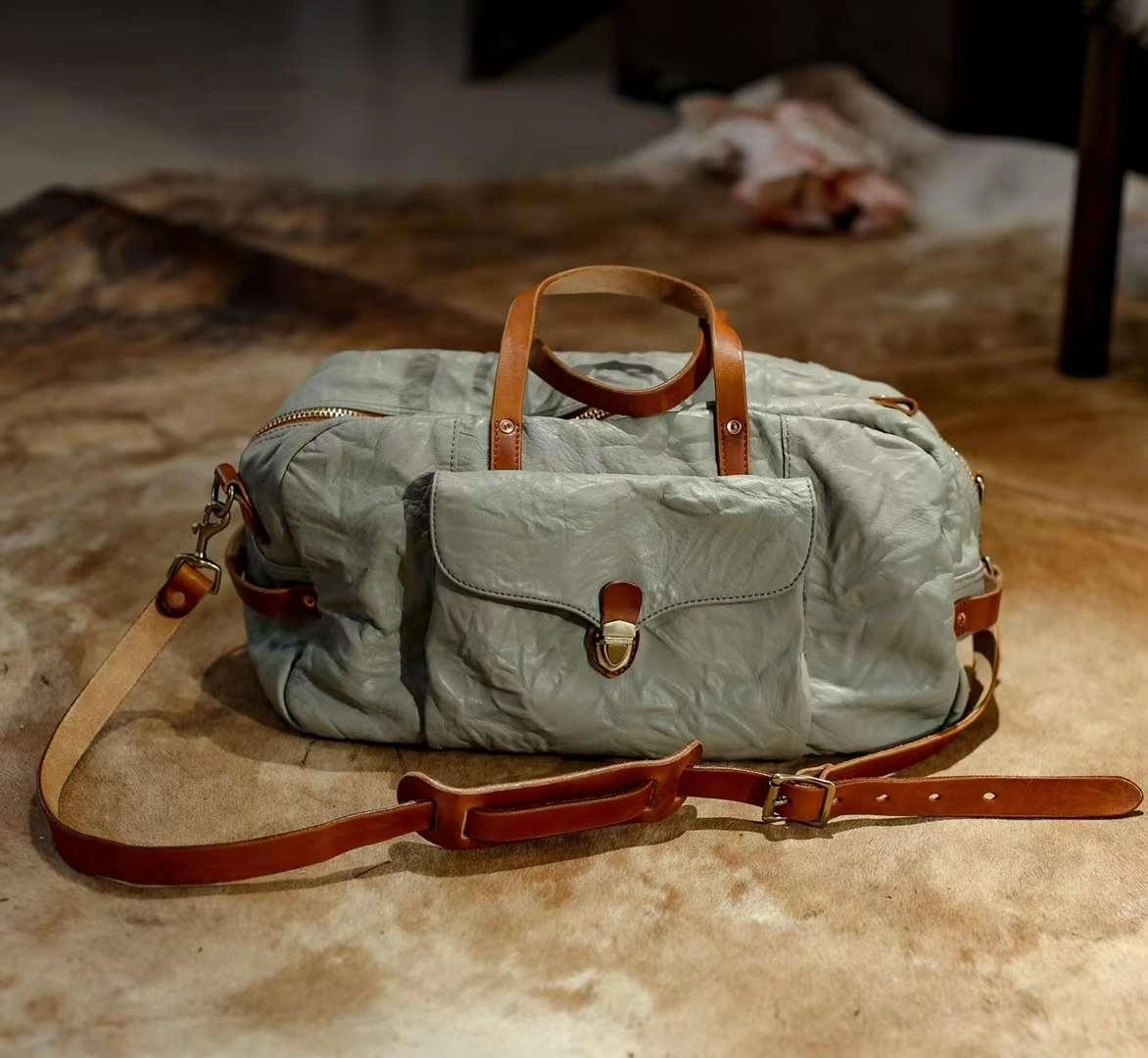 Smart Fit Vintage Full Grain Leather Duffle Bag | Women's Leather Weekend Bag | Men's Travel Bag, Carry-On Bag, Leather Luggage, Leather Gym Bag