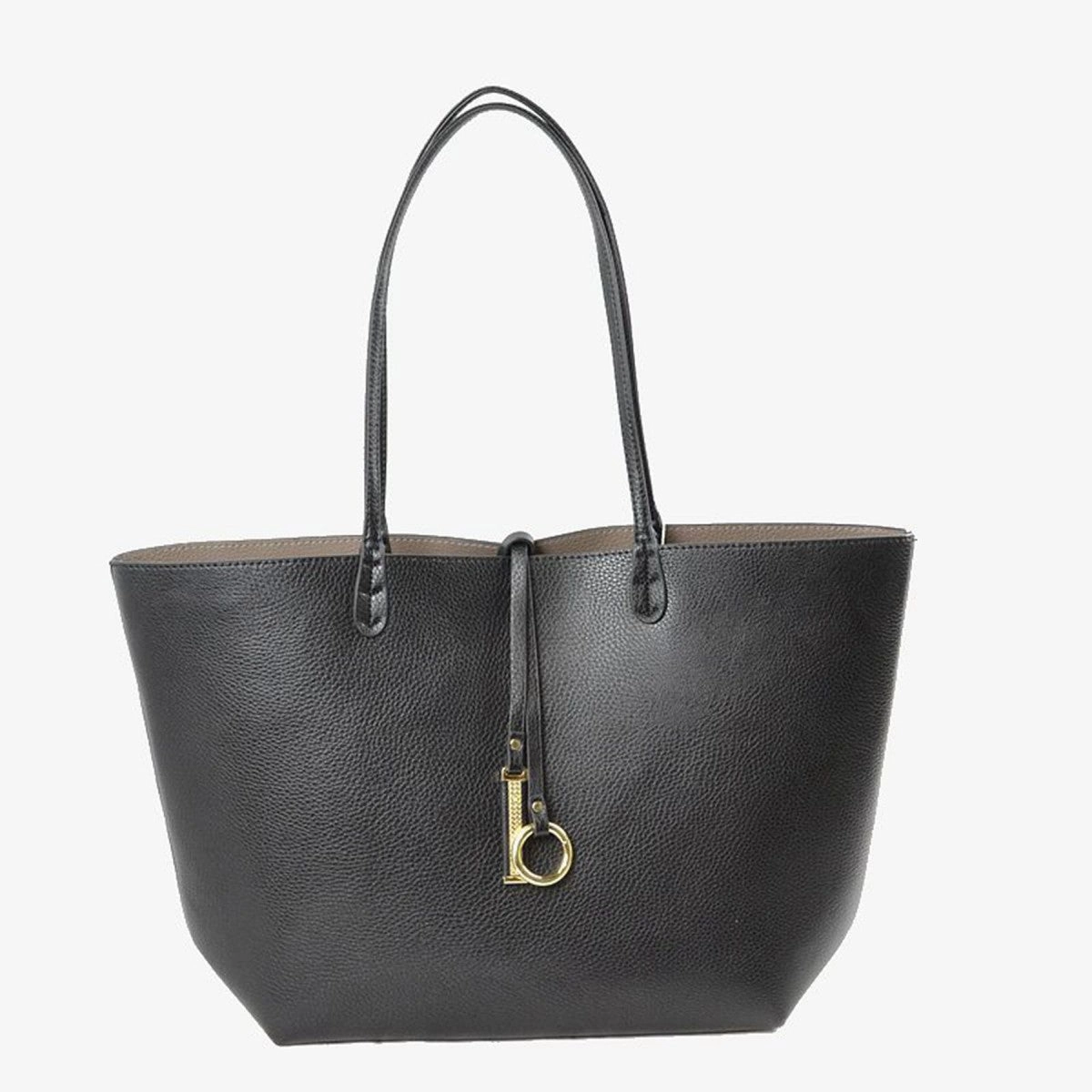 Vegan Leather Reversible 2-in-1 Tote Bag - Black/Mocha Classic Shape