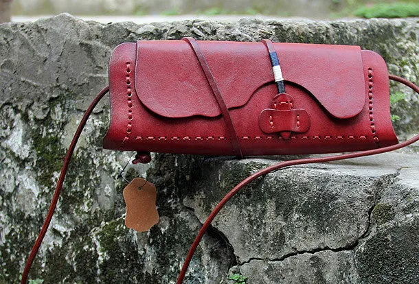 Handmade women vintage leather small clutch crossbody Shoulder Bag for girl Light Function