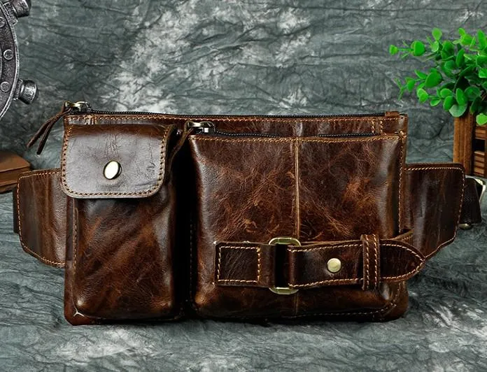 Vintage Leather Mens Fanny Pack Waist Pack Hip Pack Belt Bag for Men Lightweight Gear