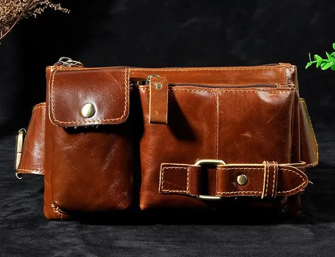 Portable Case Vintage Leather Mens Fanny Pack Waist Pack Hip Pack Belt Bag for Men