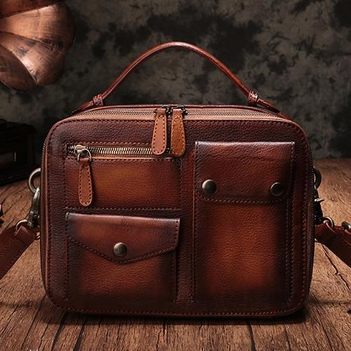 Functional Style Elegant Touch Vintage Womens Red Leather Satchel Shoulder Bag School Handbag Shoulder Purse for Girls