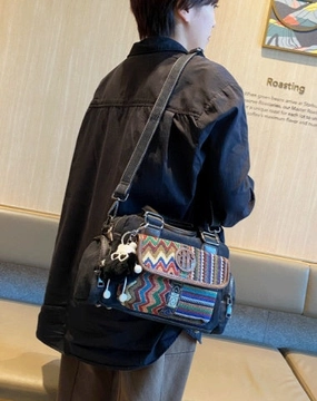 Black Gray Canvas Embroidery Shoulder Bag Women Boho Handbag Black Gray Canvas Crossbody Bag Timeless Aesthetic Urban Everyday