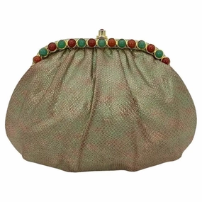 Judith Leiber Pink and Green Metallic Lizard Clutch Glamorous touch Elegant Attire