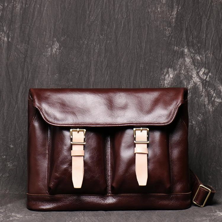 Stylish Gear Daily Carry Gear Brown Leather Men Satchel Side Bag Messenger Bag Black Courier Bag For Men