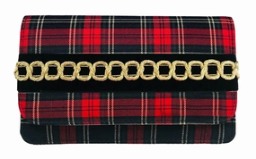 Lisi Lerch Willow Clutch - Red Plaid with Gold Trim Refined Accent Spacious travel pouch