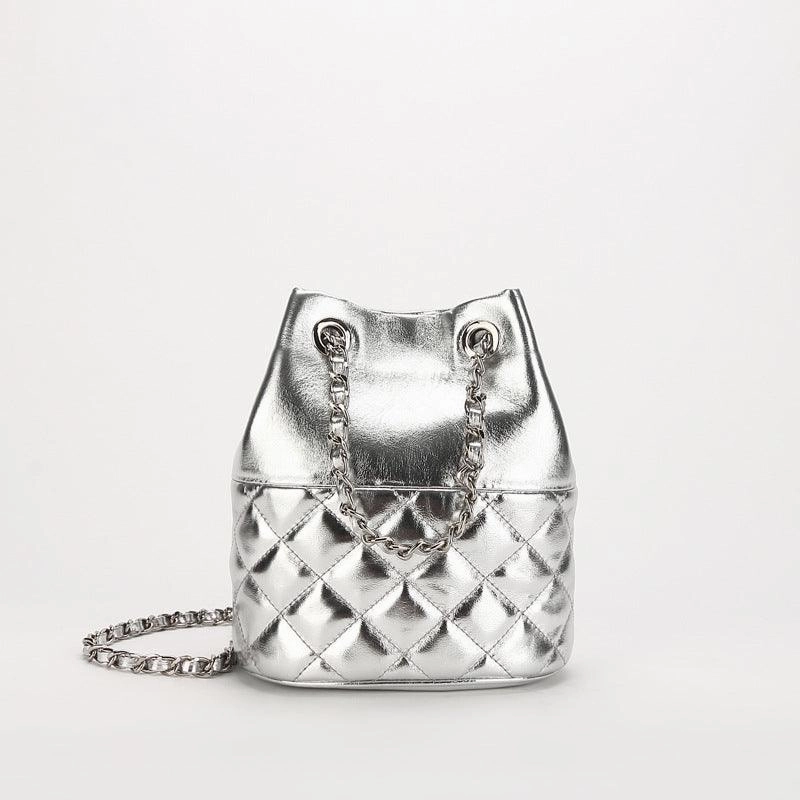 Evening Look Elegant Calfskin Quilted Chain Bucket Bag Purse | Fashion Quilted Shoulder & Crossbody Purse