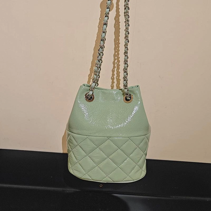 Elegant Calfskin Quilted Chain Bucket Bag Purse | Fashion Quilted Shoulder & Crossbody Purse Casual Workwear Stylish Everyday Look