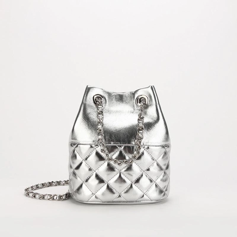 Simple Fashion Piece Elegant Calfskin Quilted Chain Bucket Bag Purse | Fashion Quilted Shoulder & Crossbody Purse