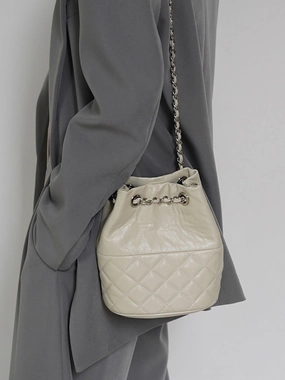 Evening Outfit Daily Outfit Elegant Calfskin Quilted Chain Bucket Bag Purse | Fashion Quilted Shoulder & Crossbody Purse