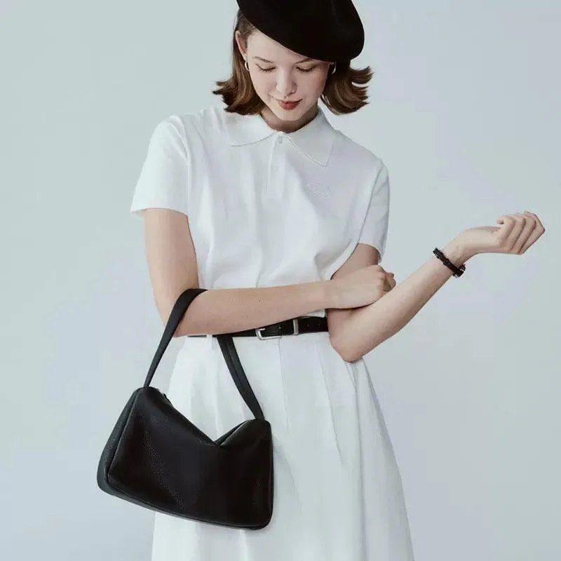 Daily Fashion Weekend Outing Togo Leather French Underarm Bag | Minimalist Chic Leather Small Shoulder Bag for Women