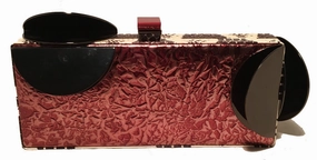 Tonya Hawkes Copper Leather Cow Print Snakeskin Metal Abstract Clutch Dressy Detail