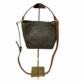 Spacious tote with pockets Road Trip Tory Burch Olive Drab Woven Handbag.