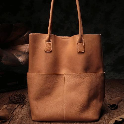 Vertical Black Leather Tote Bag Womens Brown Shopper Tote Handbag Purse Airport Journey Modern Engineering