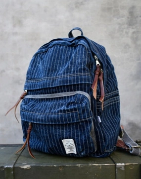 casual outing zipper closure Trail Ready Blue Denim Backpack for Women Striped Jean Backpack Mens Striped Backpack
