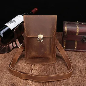 Brown Leather Small Belt Pouch Belt Bag Small Shoulder Bag Waist Bag For Men Gift Option