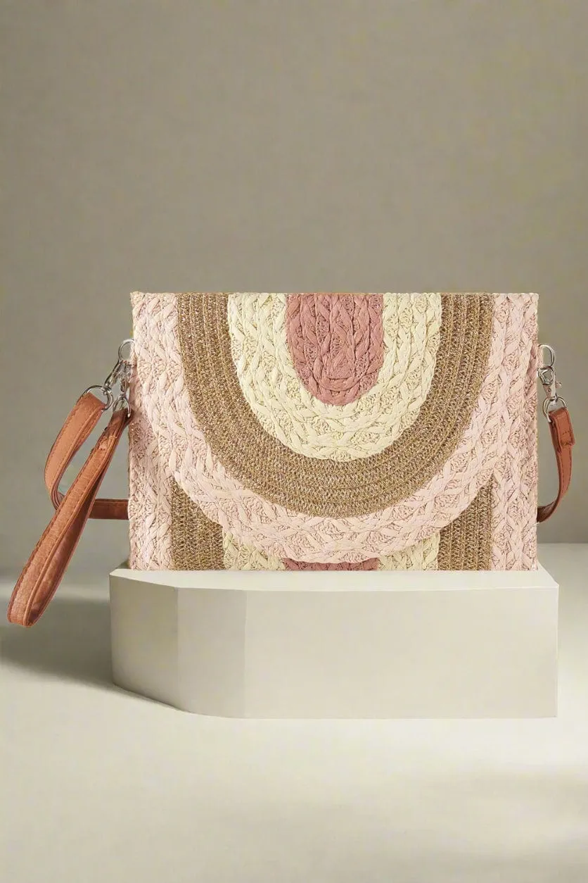 MB0291 Metallic Lined Multi Color Straw Clutch/Crossbody Bag Travel Organizer Contemporary Touch