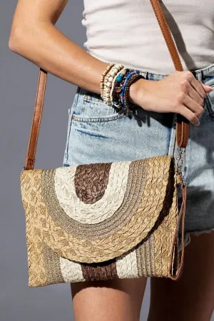 Designed to keep your belongings secure and easily accessible MB0291 Metallic Lined Multi Color Straw Clutch/Crossbody Bag
