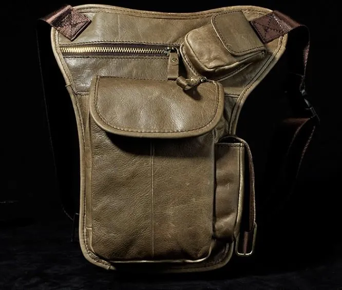 Luxury Proportion Casual accessory Cool Biker Mens Leather Drop Leg Bag Waist Bag Side Bag Belt Pouch Shoulder Bag for Men