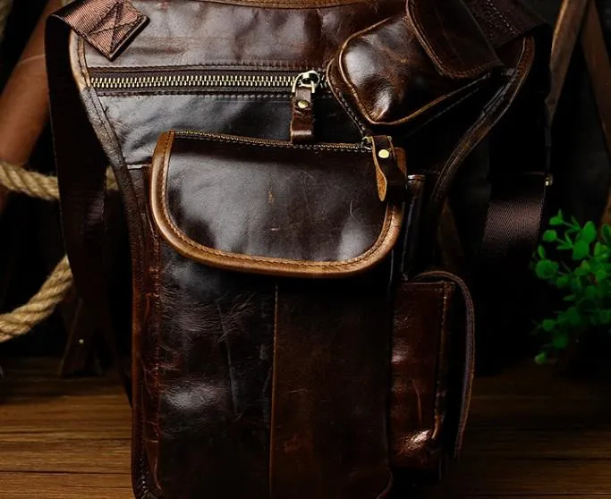 Easy Access Cool Biker Mens Leather Drop Leg Bag Waist Bag Side Bag Belt Pouch Shoulder Bag for Men