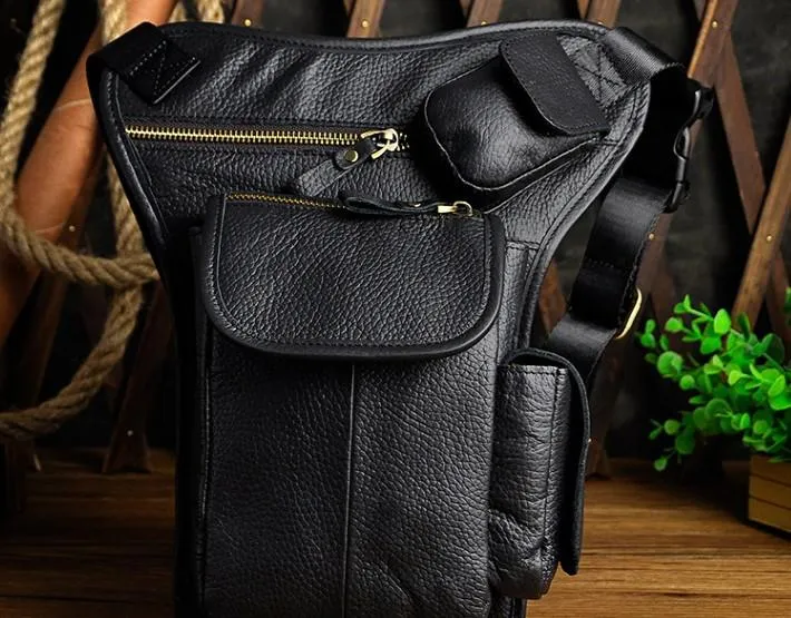 Minimal Style Business Accessory Cool Biker Mens Leather Drop Leg Bag Waist Bag Side Bag Belt Pouch Shoulder Bag for Men