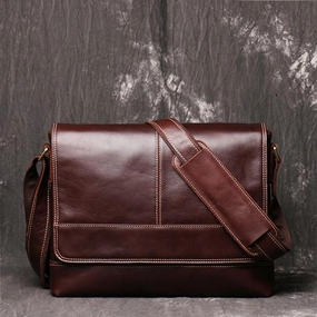 Versatile Accessory Cool Brown Leather Men's Side Bag Red Brown Messenger Bag Courier Bag For Men