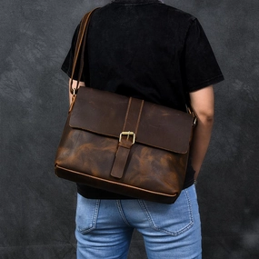 Vintage Leather Mens 13???? Brown Side Bag Messenger Bag Courier Bag For Men Sleek Design Compact Functionality