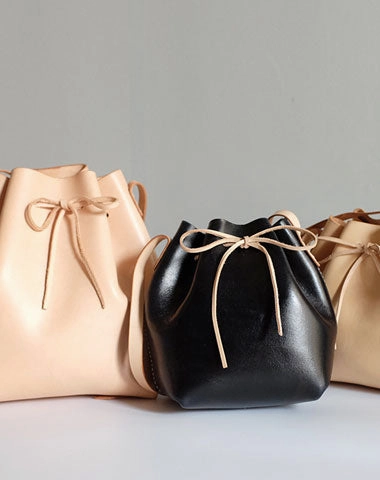 Handmade Leather Small Big Womens Bucket Purse Shoulder Barrel Bag for Women Simple Leather Design