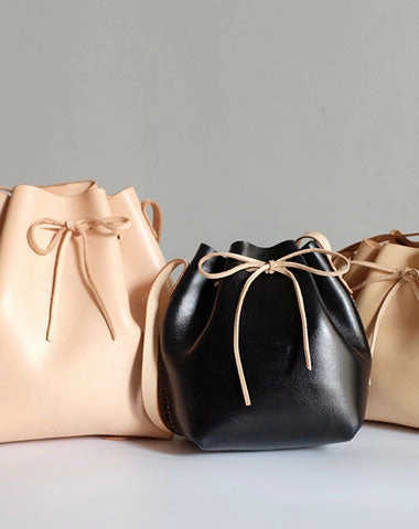 Handmade Leather Small Big Womens Bucket Purse Shoulder Barrel Bag for Women Casual Trend Functional Handbag